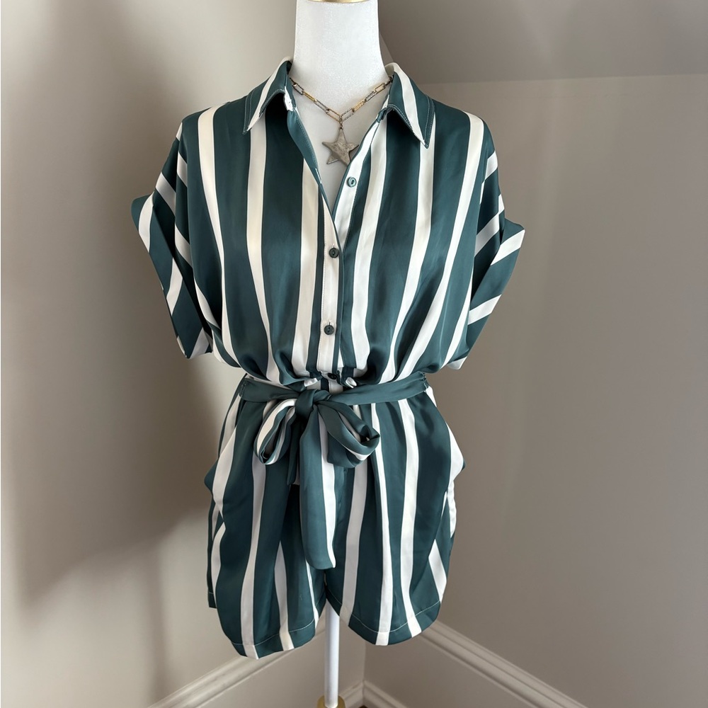 Steve Madden Teal and White Short Romper